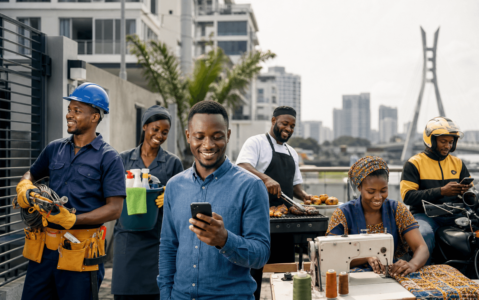 Nigerian service workers and a customer using SureWorkers